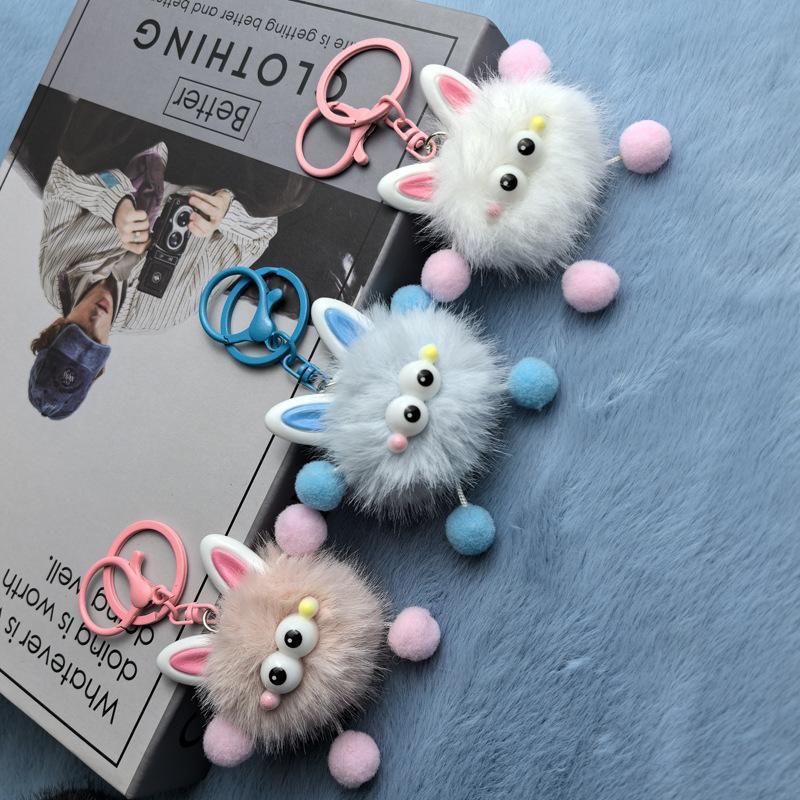 Imitation Mink Ears Elf Plush Cartoon Pendant Furry Cute Cartoon Fur Ball Couple Bestie Gift Keychain