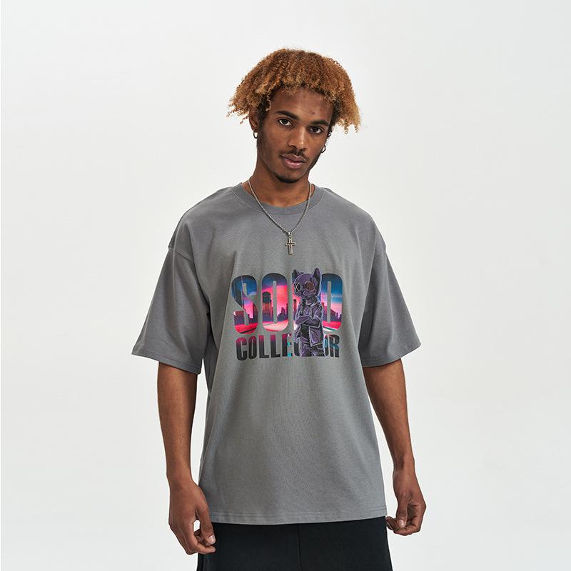 

Футболка с короткими рукавами и круглым вырезом с рисунком медведя из мультфильма «Весна и лето» для мужчин и женщин из чистого хлопка, свободная мужская одежда XXL серый