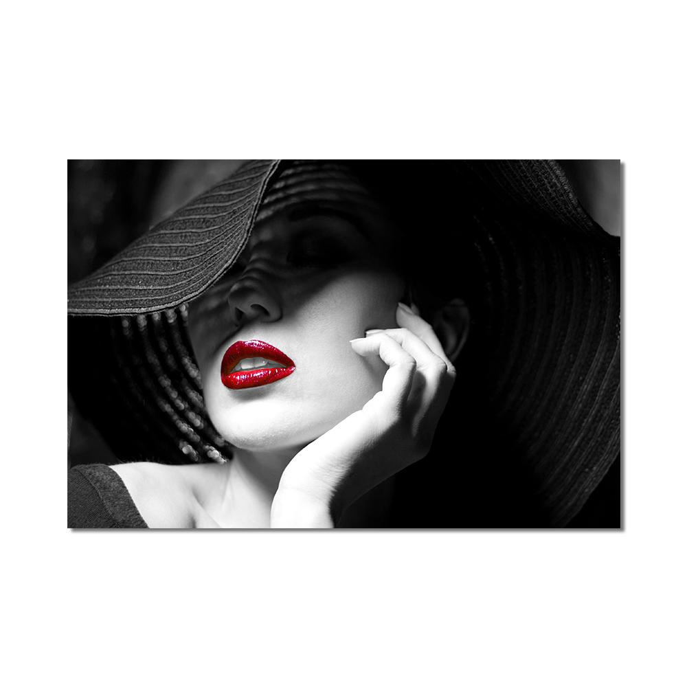 Lábios vermelhos sensuais, retrato feminino, pintura artística, pôsteres e gravuras em tela, arte de parede escandinava, pintura de decoração de sala de estar