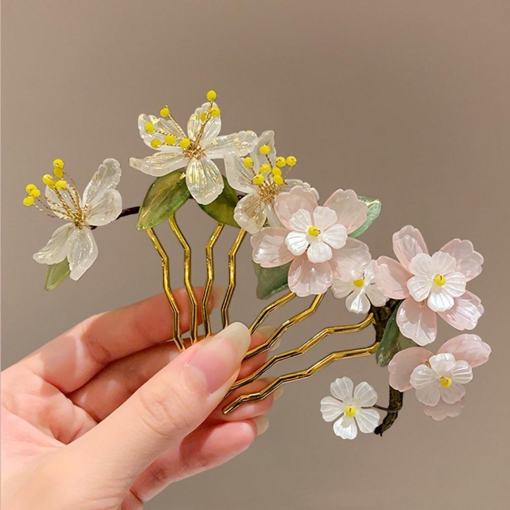 U Shape Hair Comb Chinese Style Flower Hairpin Hanfu Accessories Hair Stick