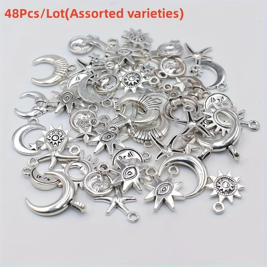 18/48Pcs/Lot Zinc Alloy Antique Silvery Star Moon Pendant Personality DIY Earrings Pendant for Hand Chain Necklace Mardi Gras Day Ramadan