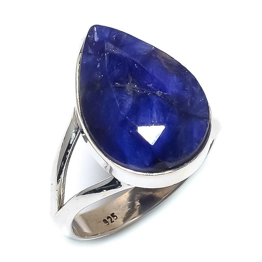 Sapphire(Simulated) Gemstone Handmade 925 Sterling Silver Gift Ring S.7.5 v3o20