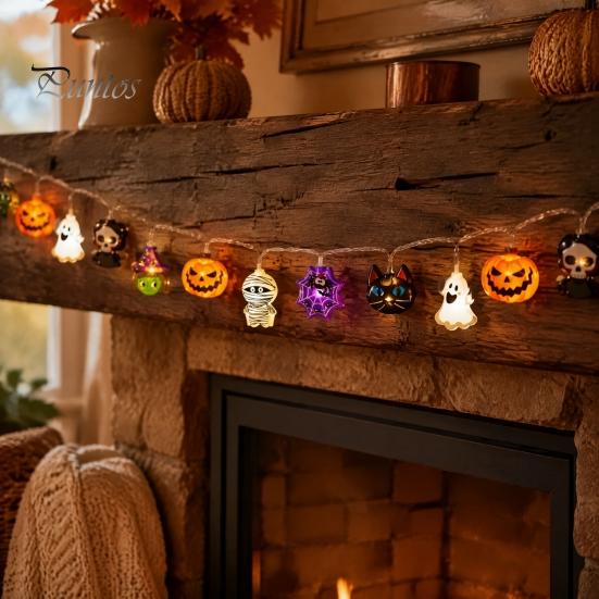 Halloween String Lights Lights, 10/20 LED Spooky Pumpkin Ghost Fairy Light, Battery Operated for Indoor Outdoor Home Yard Patio Decor Party Supplies