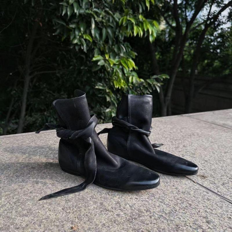 Cowhide version niche minimalist and comfortable leather boots Martin boots women's retro old round head bow wrap with short boots