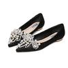 New Crown Pearl Soft Flats Wedding Shoes Pointed Toe Women Dress Moccasins Low Pearl Heel Ladies Fashion Luxury Plus Size 43
