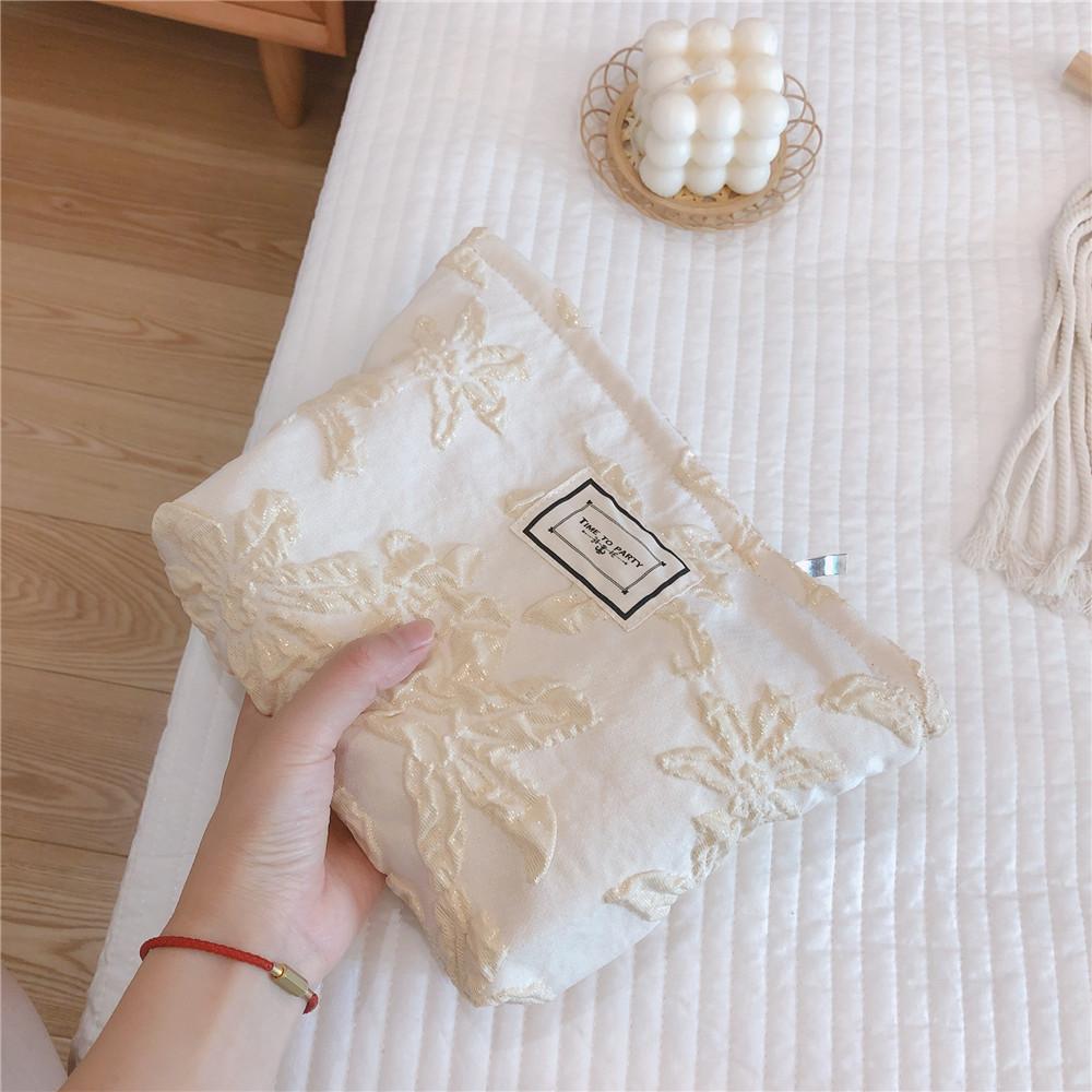 76 Canvas Makeup Cosmetic Bag Travel Organizer Embossing Flower Pattern Toiletry Travel Bag