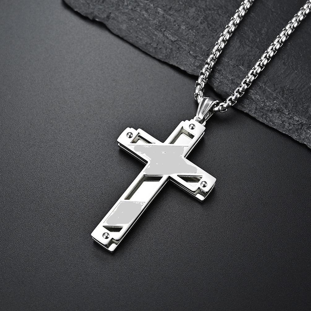 European and American Style Titanium Steel Double Color Cross Necklace Combination with Double Layer Hollow Personality