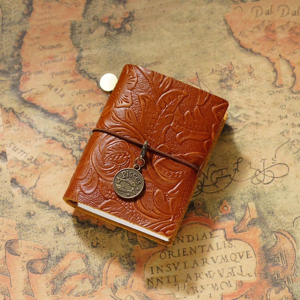 Mini Carnet de Poche à Feuilles Mobiles en Cuir de Vache pour Voyageur