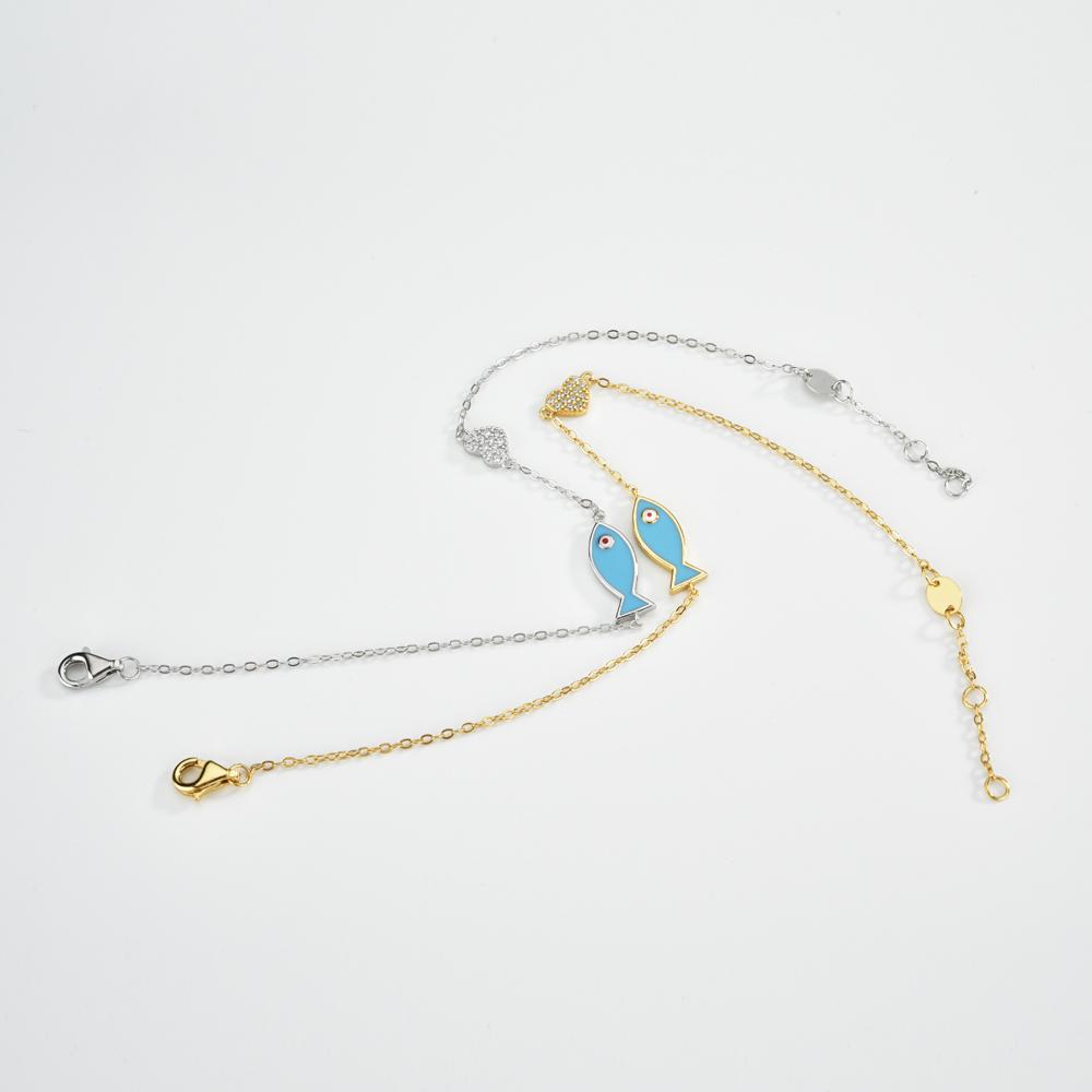 ANDYWEN New 925 Sterling Silver Blue Fish Heart Chain Bracelet Women Luxury Zircon CZ 2023 Rock Punk Fine Jewelry
