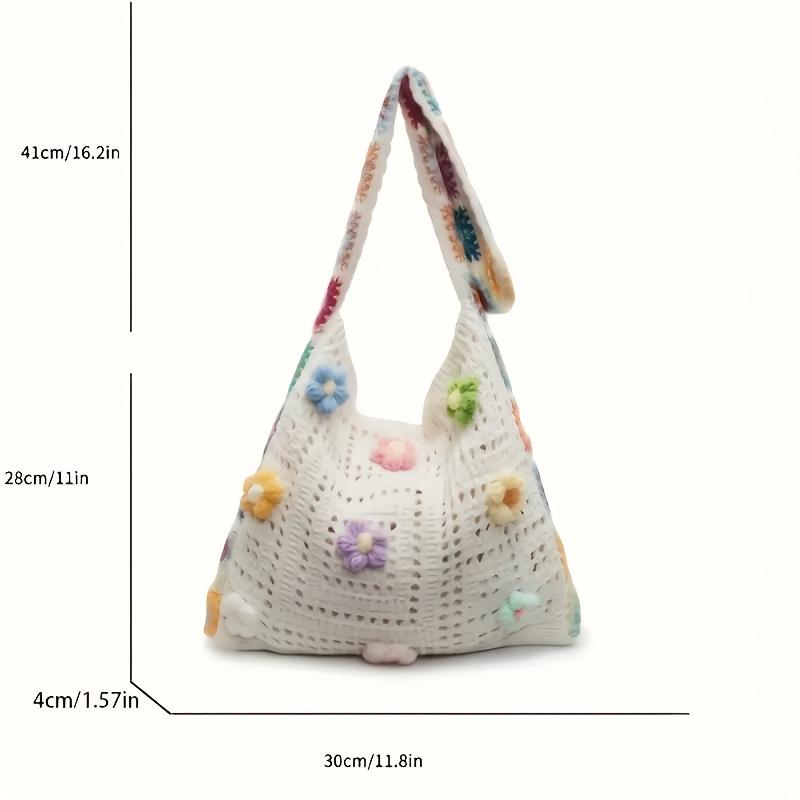 1pc Bohemian Vintage Crochet Floral Crossbody Bag - Beige Fabric, Adjustable Strap, Hand Wash Only, Casual Daily Wallet, Floral Crossbody