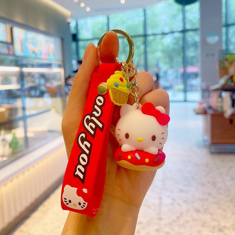 Cute Cartoon Anime Keychain Soft Pvc Key Ring Bag Charm Donut Kt Cat Pudding Dog Kuromi Melody Cinnamoroll KT Cat