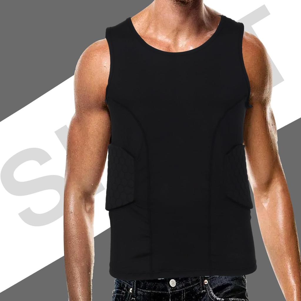 Dovhmoh Rib Protector Padded Compression Shirt Training Vest with 3 Protective Gear for Size L Men's Pads, Soccer, Football, Basketball, Hockey,