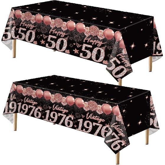 2pcs 60th Birthday Tablecloth, Black Rose Gold 60th Birthday Decorations for Woman Vintage 1966 Table Cloth Plastic Rectangular Table Cover Happy 60