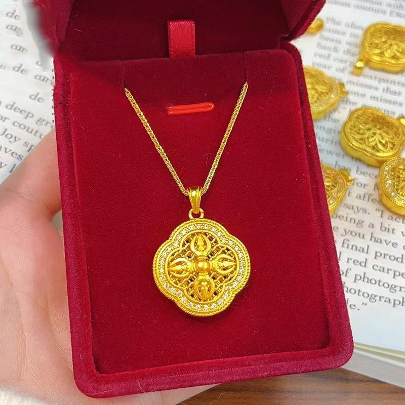 Gold Heritage Series: Four-Leaf Clover & Vajra Pendant Necklace for Women