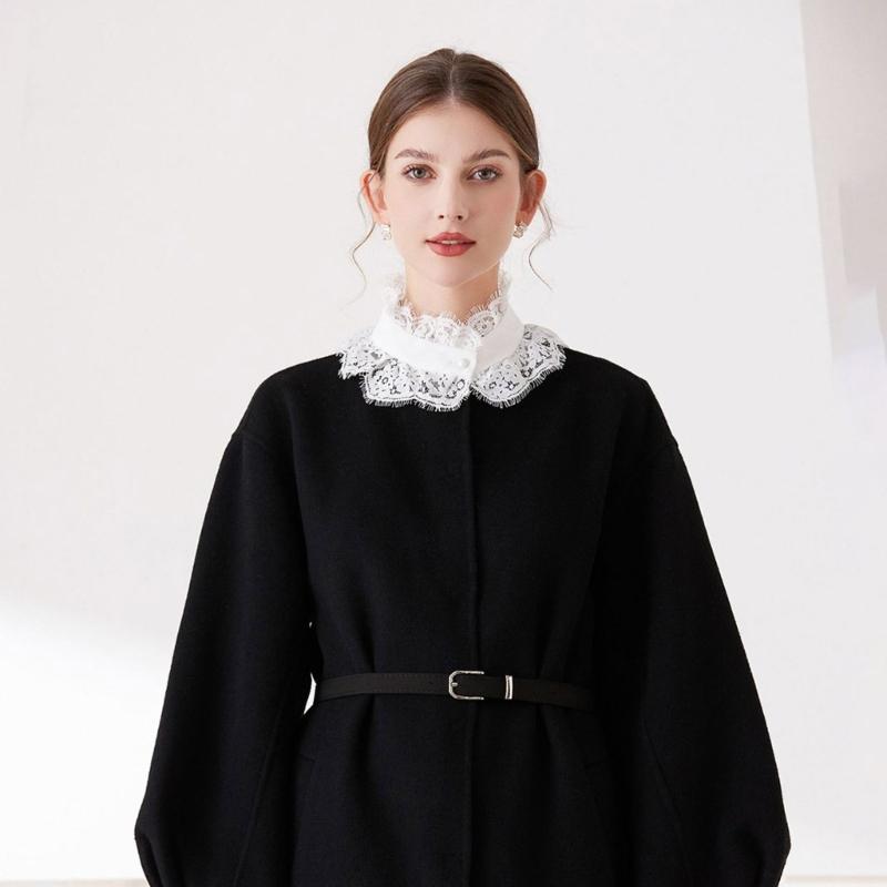 Women Faux Collar Eyelash Flower Lace Detachable Blouse Collar Necklace with False Sleeves Cuffs Set Clothing Accessory