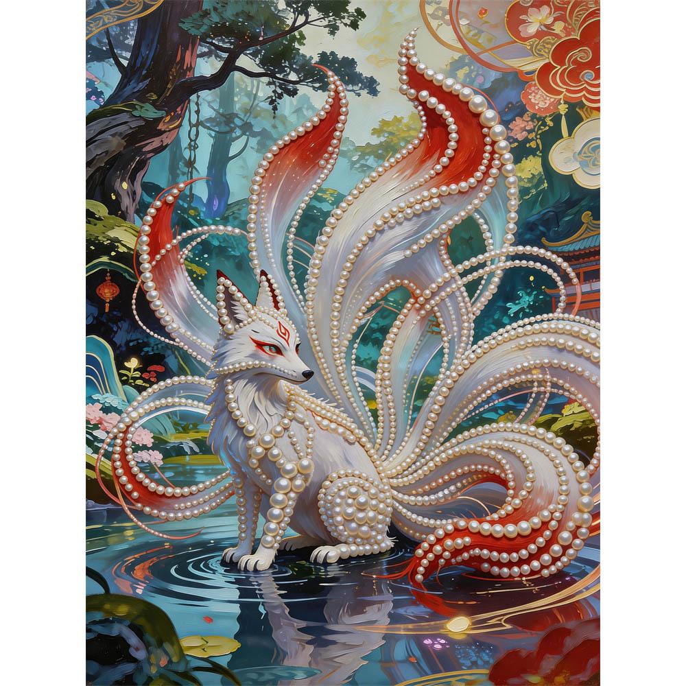 DIY Nine-tailed Fox Leader Pearl Art Painting for Adults/Beginners Gift Home Decor Pearl Gem Paintings Picture Arts Craft 30x40cm Without Frame