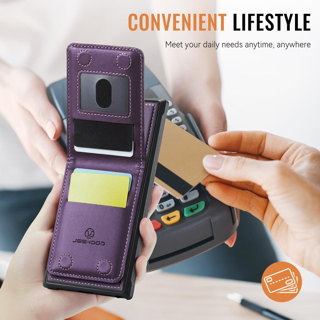 Für Samsung Galaxy S26 Ultra Leder-Rückseite JEEHOOD J06 Magnetische Handyhülle mit Kartenfach RFID-Blockierung