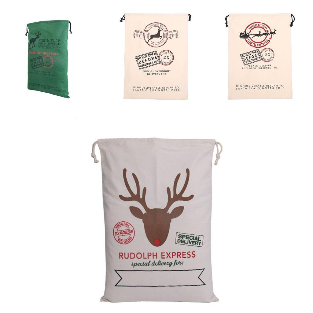 Christmas Canvas Gift Bag With Drawstring Closure For Holiday Packaging
