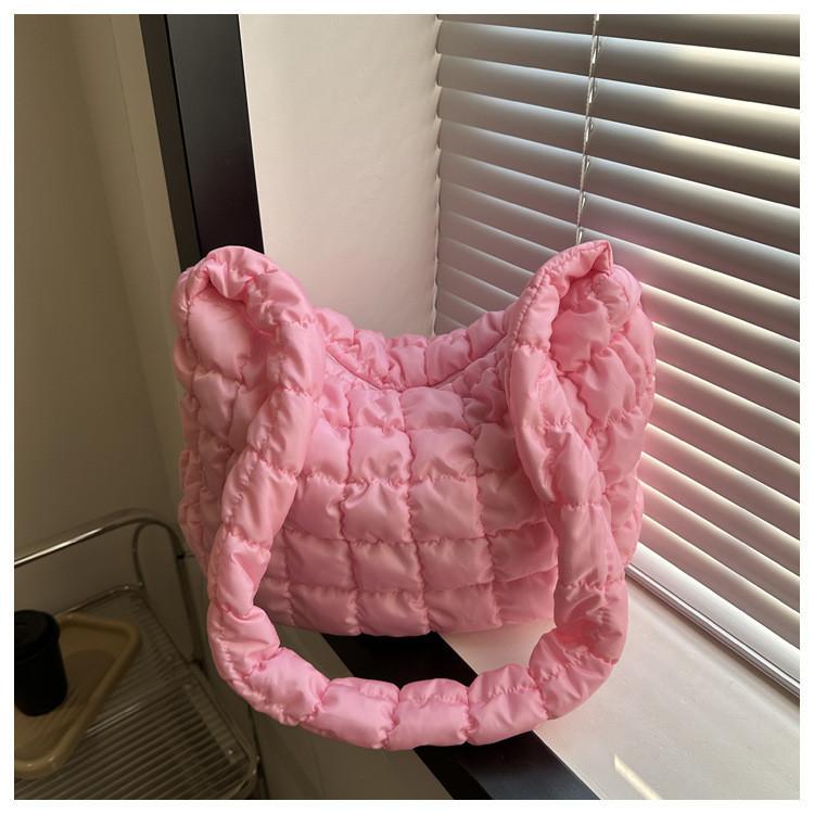 2024 New Winter Sweet Fresh Casual Solid Color Bubble Grid Women's Bag