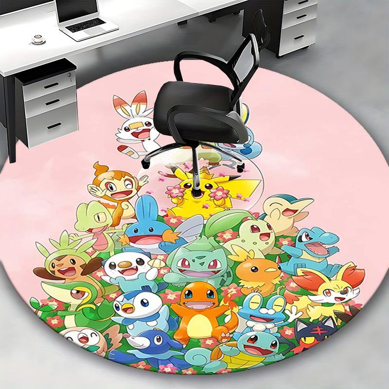 1pc Pokemon Go Pikachu Charmander Eevee Umbreon Espeon Jolteon Flareon Round Carpet Office Chair Mat Non-Slip Rug