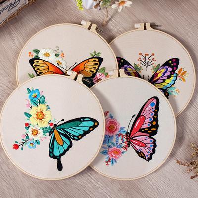Diy handgesticktes Schmetterlingsblumen-Set für Anfänger, Kreuzstich-Set, Handarbeitsrahmen, handgefertigtes Nähkunst-Bastelset