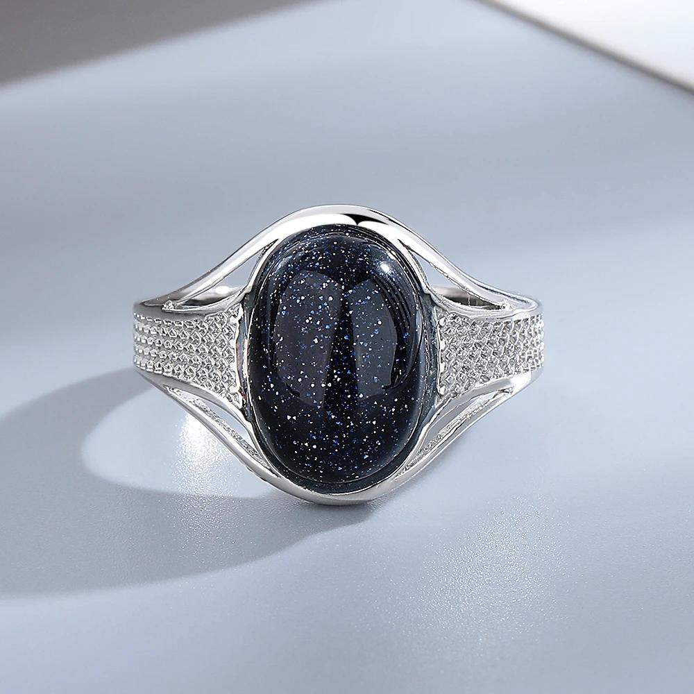 Lover's Vintage 10*14mm Bluesand Stone Ring for Women Men CopperPlated Oval Natural Gemstone Jewelry Party Anniversary Gift