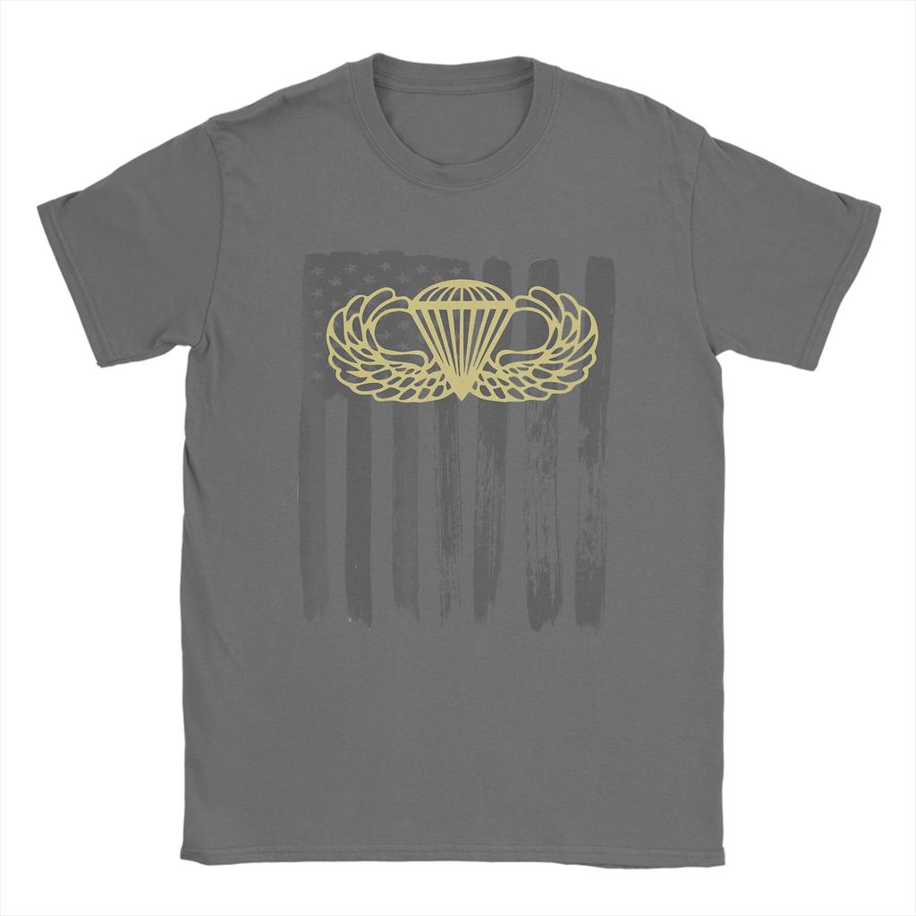 Army Parachute Wings Badge and US Flag Airborne T Shirt Short Sleeves Vintage Tops Summer 100 Cotton Oversize Tees