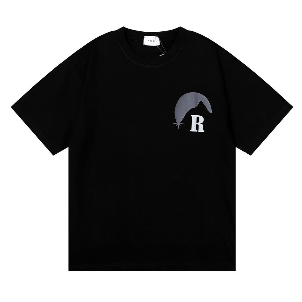 Grenzüberschreitende europäische und amerikanische Trendmarke RHUDE Sonnenuntergangs-Design-Sinn Buchstabendruck Kurzarm-T-Shirt Herren und Damen Paare High Street
