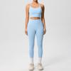 Women's Fashion Solid Color Back Top Tight Breathable Yoga Suit Set Sports Running Fitness Pants Two Piece Set
