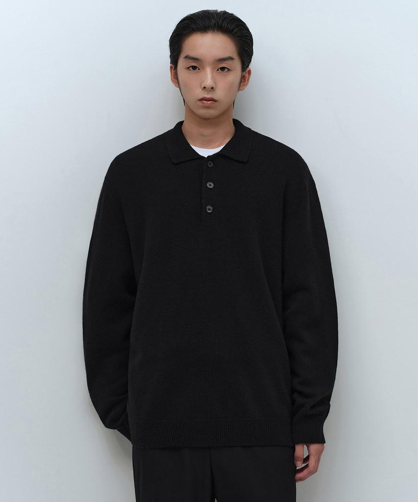 MUSINSA STANDARD [Victoria Wool] Minimal Collared Knit [Black]