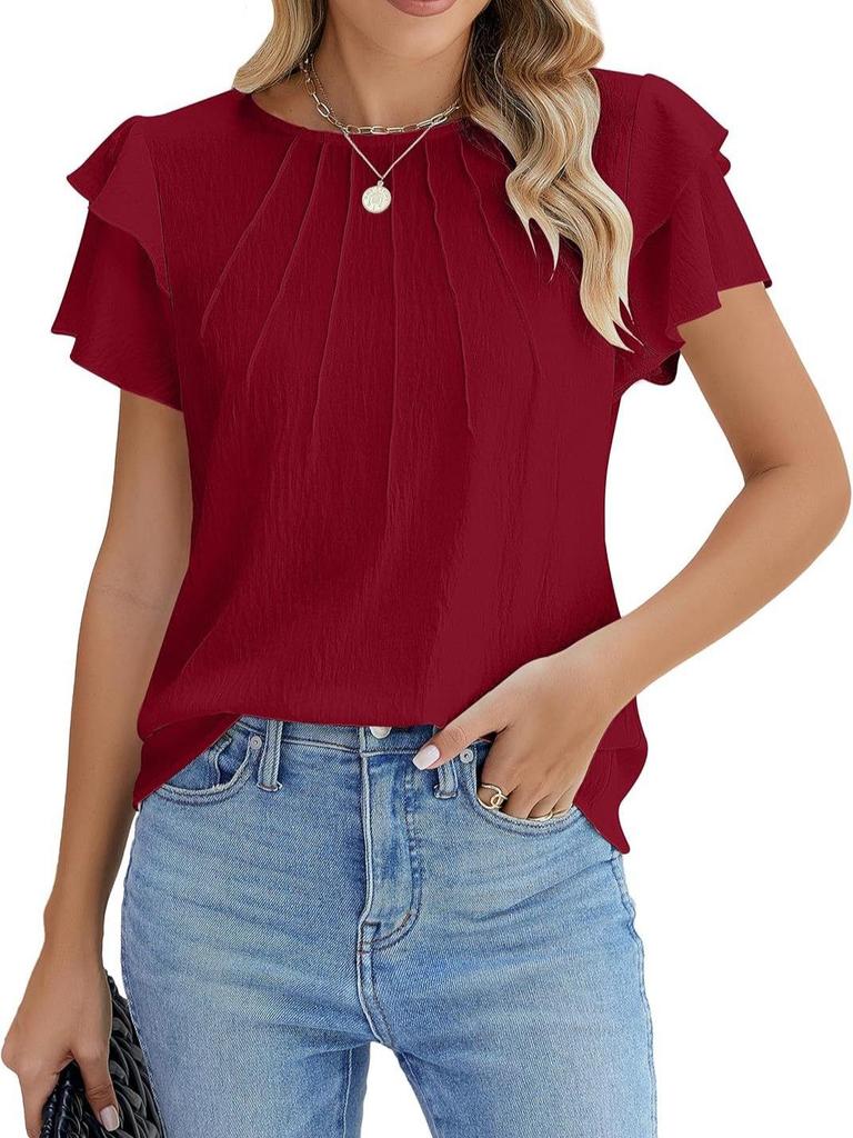 2025 Women's Spring/Summer Casual Pleated Short-Sleeve Pullover T-Shirt.