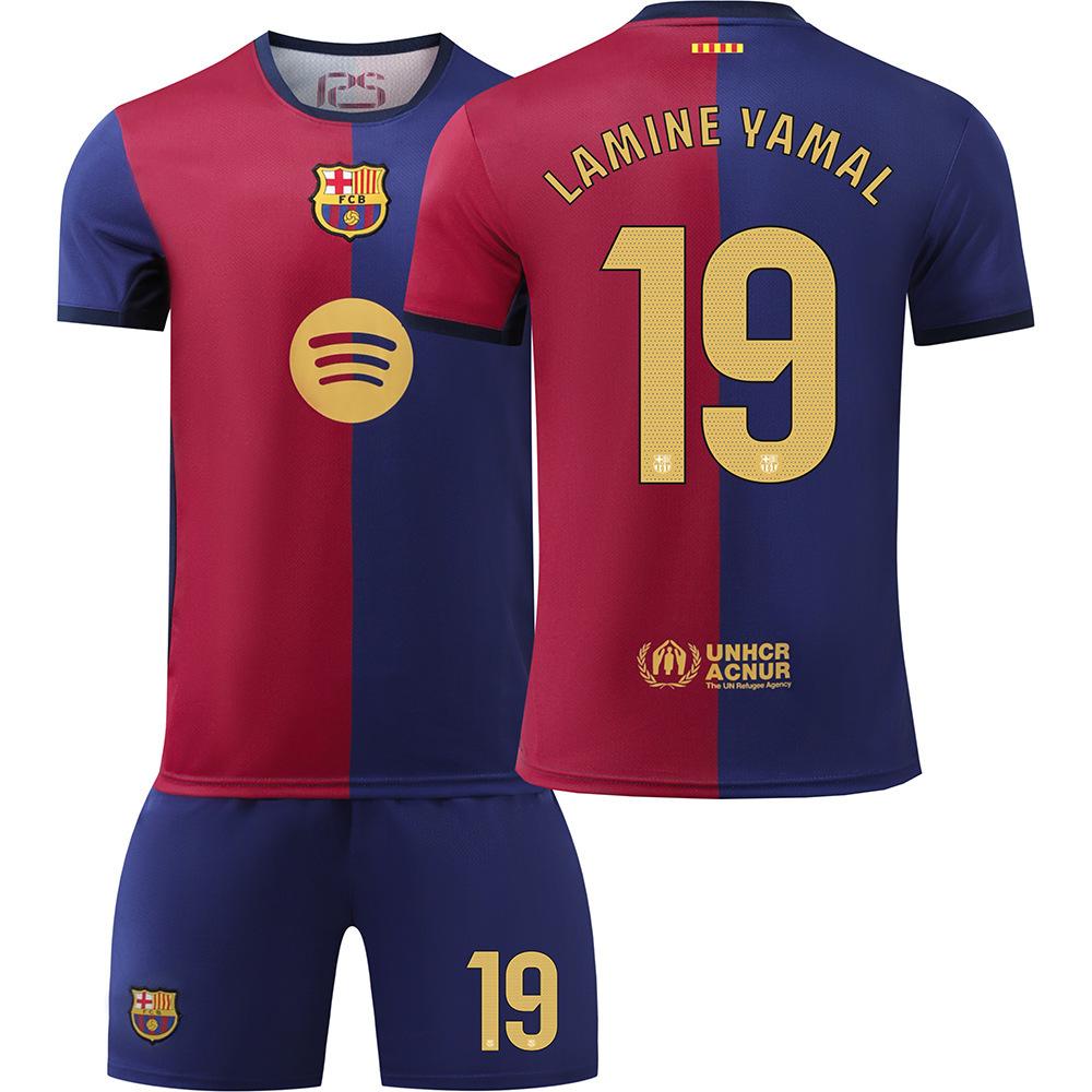 Gençler Çocuklar Yetişkinler Futbol Formaları Spor Antrenman Forma Seti Çoraplı 24/25 Barça İç Saha #19 Lamine Yamal