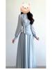 Early Autumn New Chinese Zen Blue Long-Sleeved Dress Set