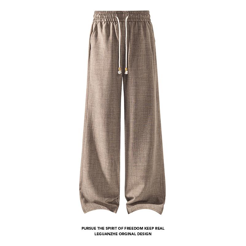 Mens Big Size Loose Wide Leg Straight Breathable Casual Long Trousers