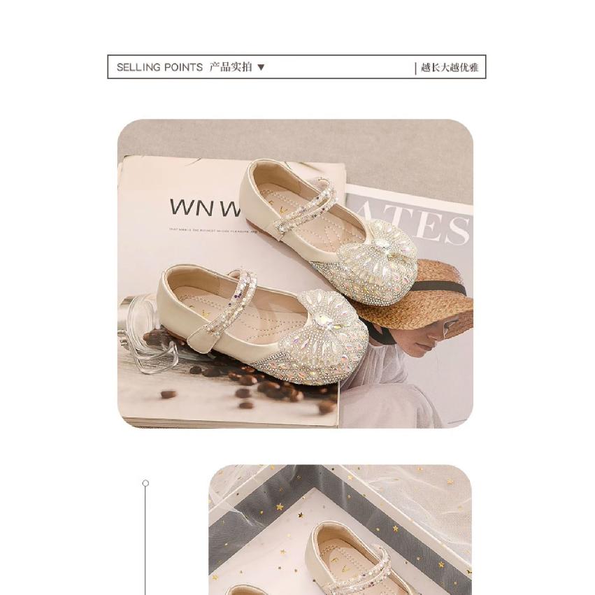 Girls' Shoes Princess Shoes Spring and Autumn New Children's Small Leather Shoes Autumn Baby Crystal Shiny Rhinestone Single Shoes