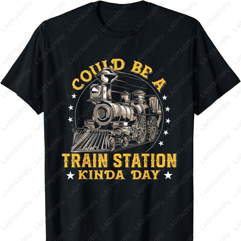 Retro Rail Vibes Could Be A Train Station TShirt Vintage Locomotive Design Cotton Urban Explorer Unisex Printed Tshirt Tops