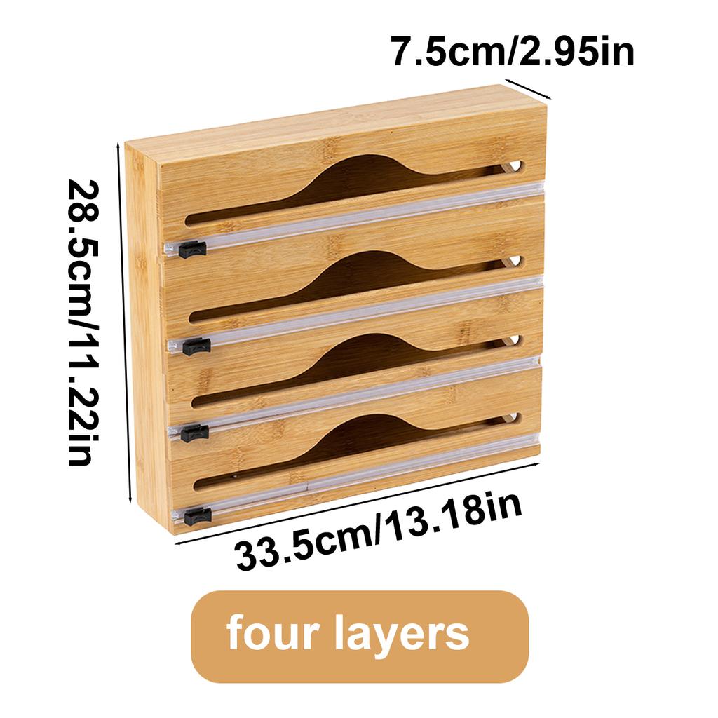 1Pc Kitchen Wrap Dispenser With Foil And Cling Film Cutter Box Bamboo Fresh Bag Cutting Holder Trash Bag And Plastic Bag Wooden St