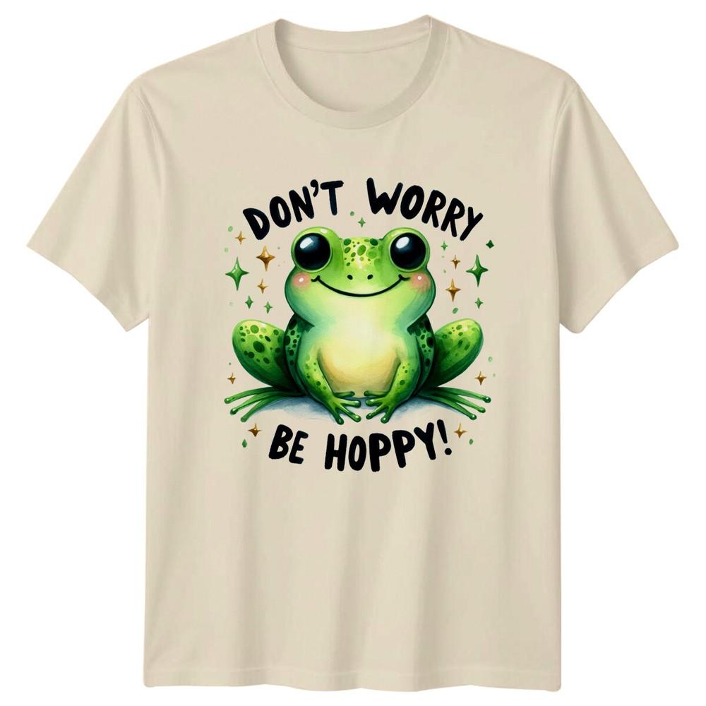 Dont Worry Be Hoppy Frog Pun Cartoon Graphic TShirt