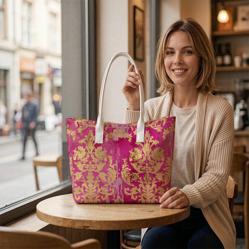 Elegant Damask Printed Tote Bag Fashion Casual Large Capacity Daily Shoulder Bag for Women