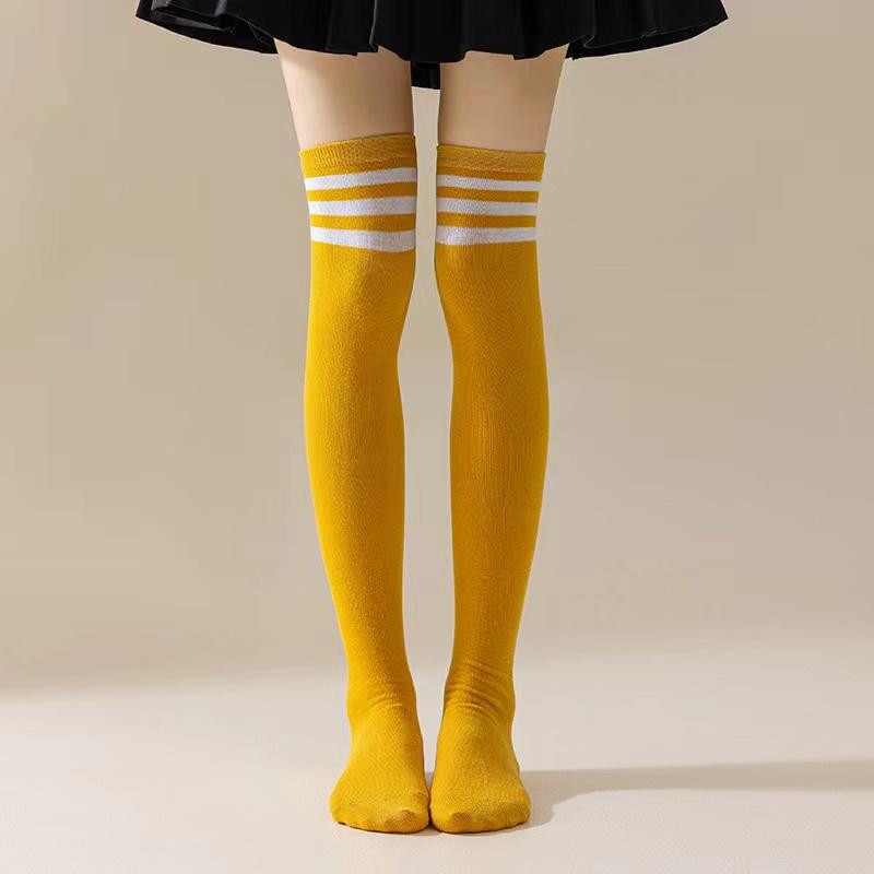 New 1Pair Sexy Long Socks Solid Color Striped Women Over Knee Thigh High Over The Knee Stockings Ladies Girls Warm Knee Socks