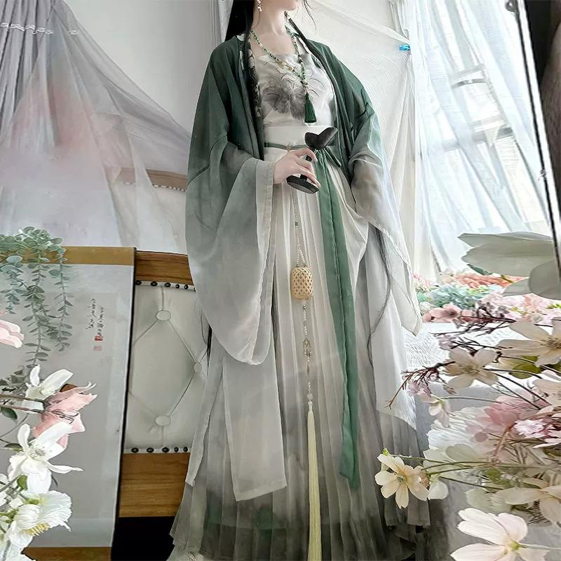 Chinese Song Dynasty Style Hanfu For Women Large Sleeve Shirt Printed One Piece Skirt Suit