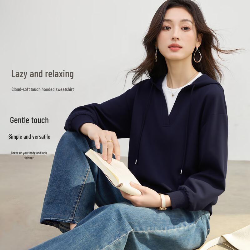 

HSTYLE Women s Fake Two-Piece Hooded Sweatshirt S