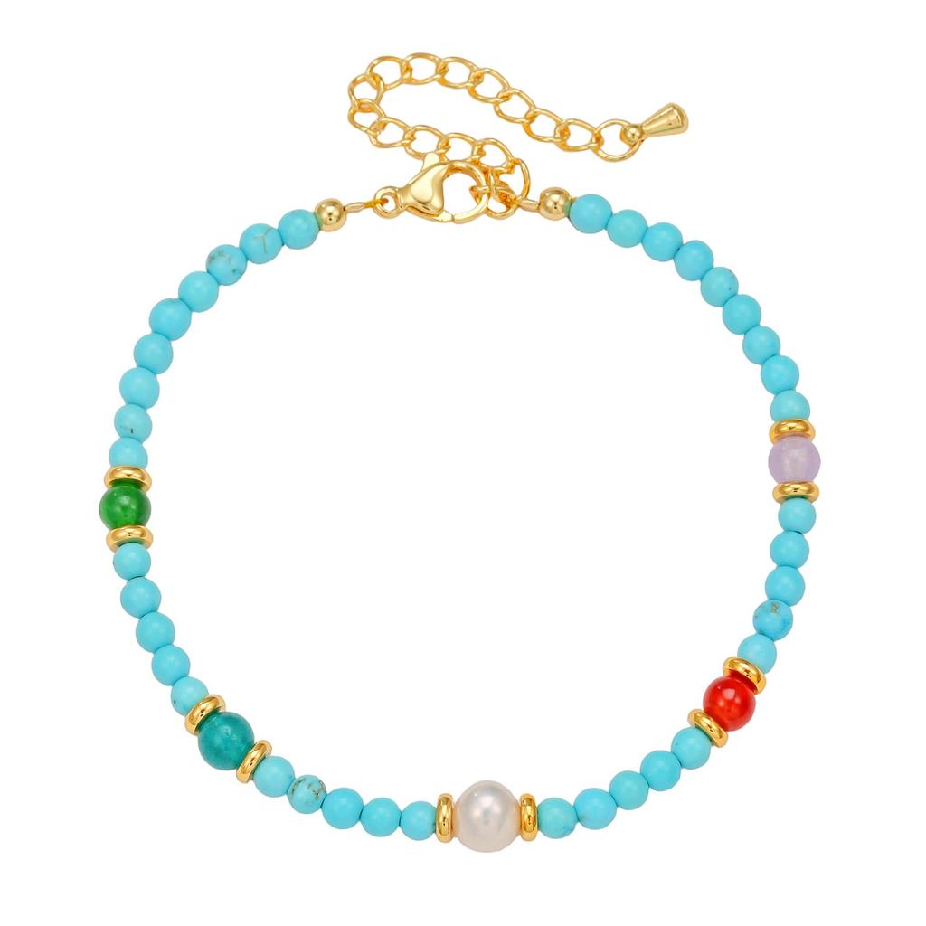 Brățară Colier din Piatră Naturală și Perle de Apă Dulce - Bijuterii cu Turcoaz Albastru și Agat Roșu pentru Femei