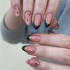 24Pcs French Green Short Almond Fake Nails With Wave Line Design Round Head Press On Nail Tips