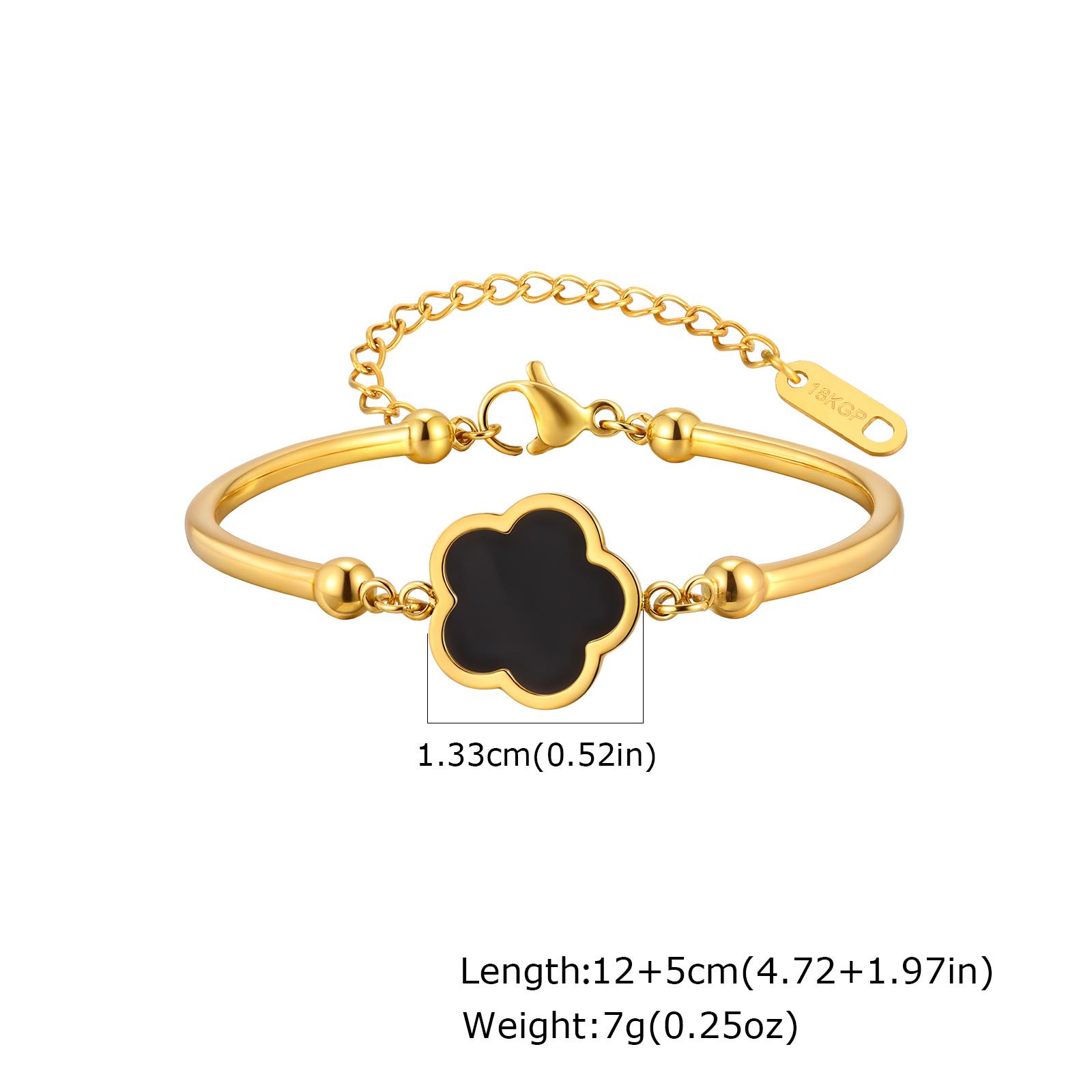 

Classic Five Leaf Flower Charm Bracelet for Women, Stainless Steel Adjustable Wristband Bangle, Fashion Luxury Clover Jewelry чёрный