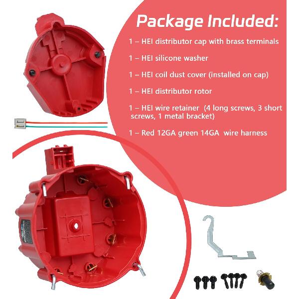 Red Male HEI Distributor Cap And Rotor Kit For SBC BBC 283 305 307 327 350 396 454 V8 Engines Performance Replacement For K549, 8416, 400, 454