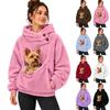 Women's Color Hooded Sweatshirt with Plush Pet Pouch, Loose Fit Zip Pullover Top for Casual Wear
