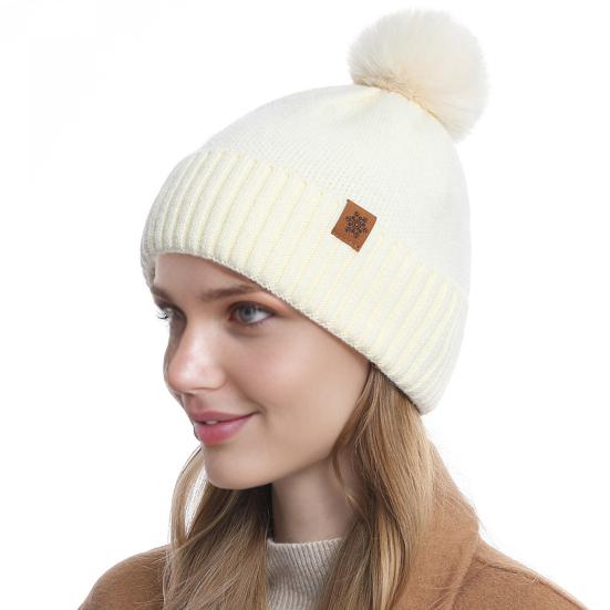 Yousheng 3Pcs/Set Women Hat Scarf Gloves Set Double-Layer Velvet Plush Ball Hat Cold Protection Scarf Touchscreen Gloves Set Ski Cycling Gear