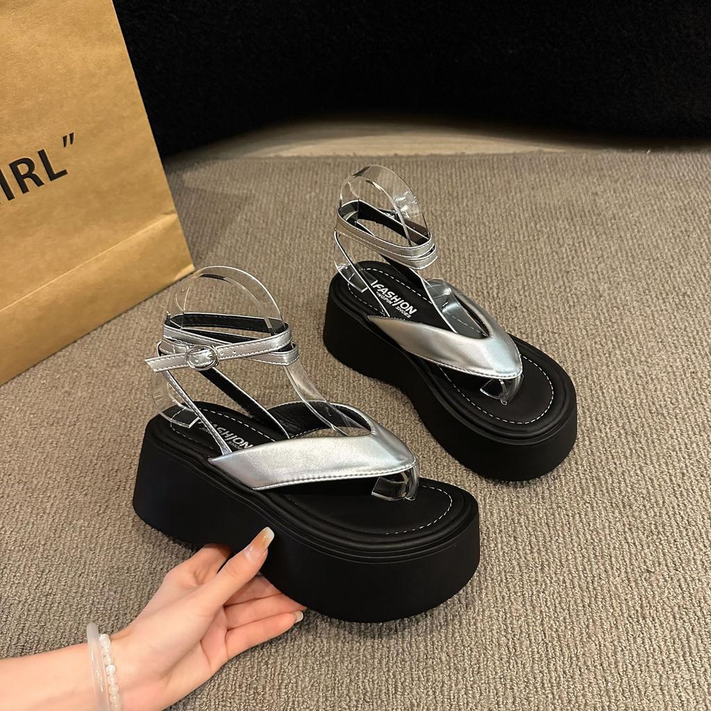 Temperament Fashionable Black Roman Sandals Women's 2025 New Summer French Platform Outer Wear Heightening Fairy Shoes