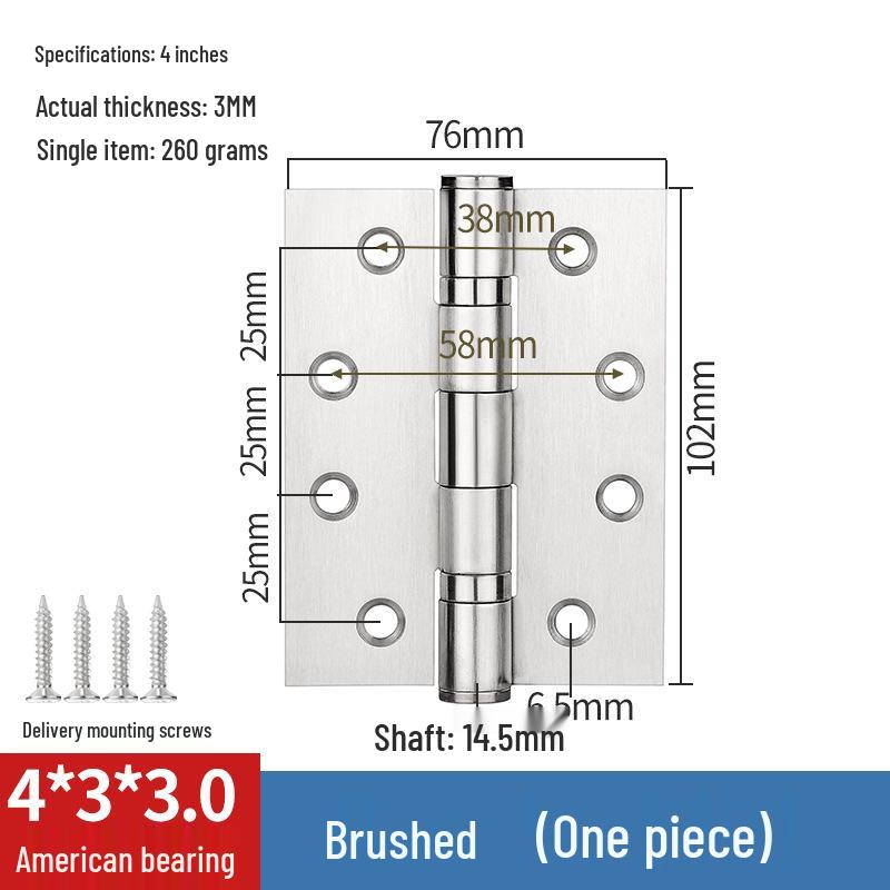 304 Stainless Steel American-Style Widened Hinge for Wood, Metal, and Fire Doors